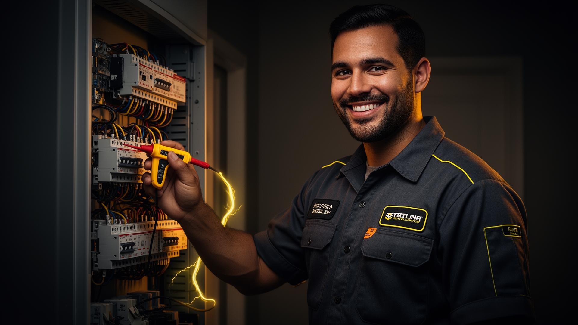 Licensed electrician working on a panel in South Florida